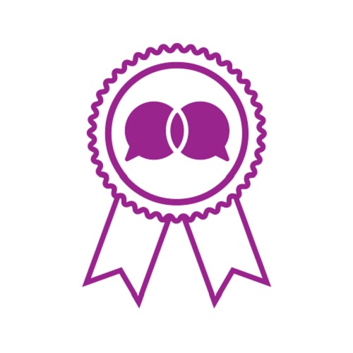 KTI Research Collaboration of the Year Award - Purple and White Badge Icon With Two Purple Interlinked Speech Bubbles